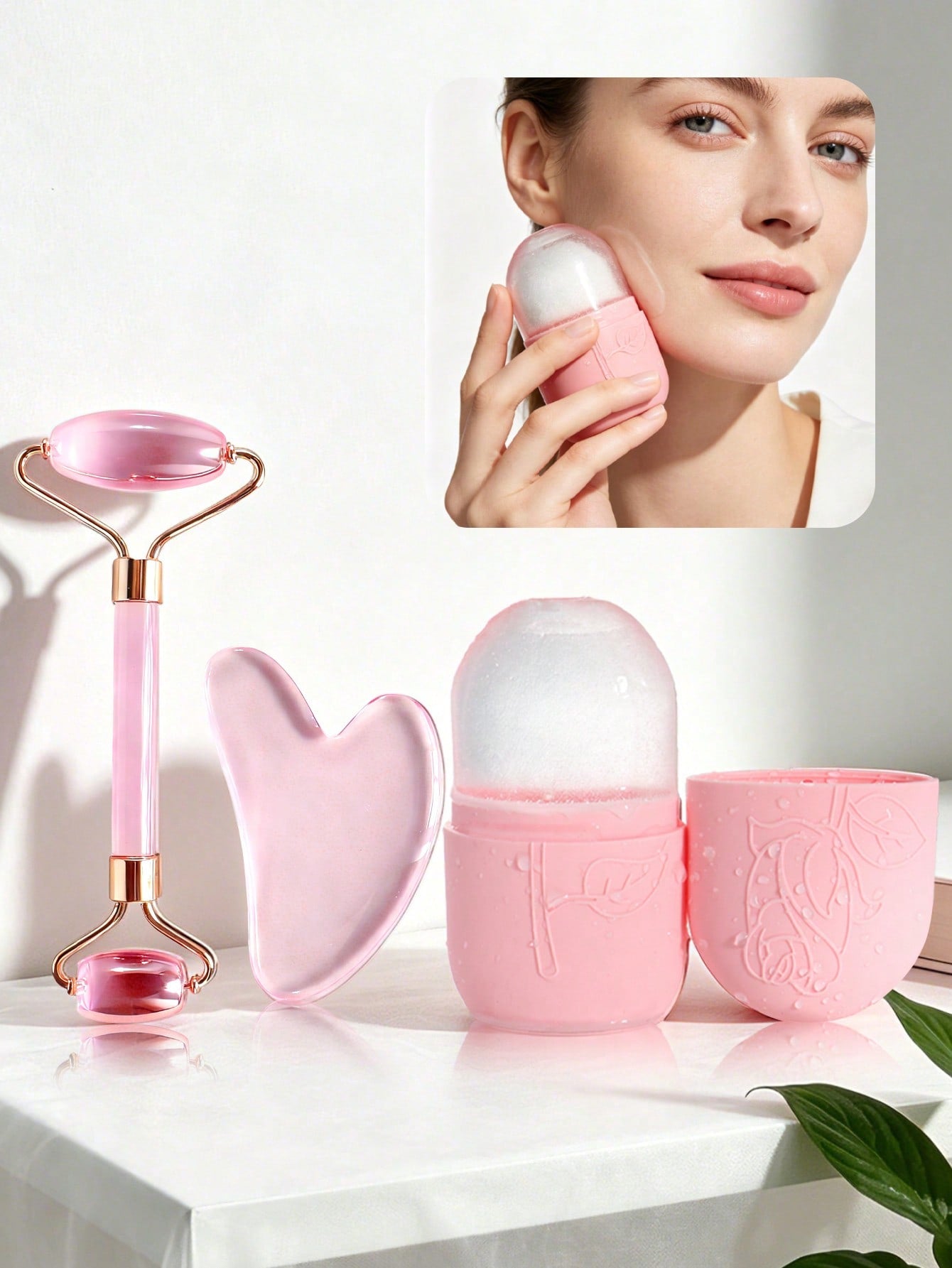 1/2/3pcs Facial Beauty Massage Tool Set, Gua Sha Scraper & Roller Combo, Silicone Face Ice Roller For Face And Neck, Gua Sha Roller Massage For Lifting And Firming Skin, Ice Cooling Soothing, Suitable