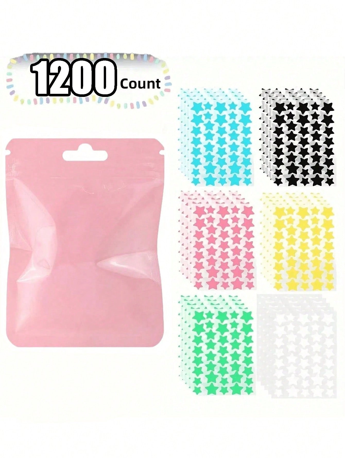 1200pcs Star-Shaped Face Stickers, Cute Pastel Colors, Heart Stickers, Popular Patterns, Face Decals, Nearly Invisible, Suitable For All Skin Types, For Party/Bar Girls & Ladies, Compatible With All S