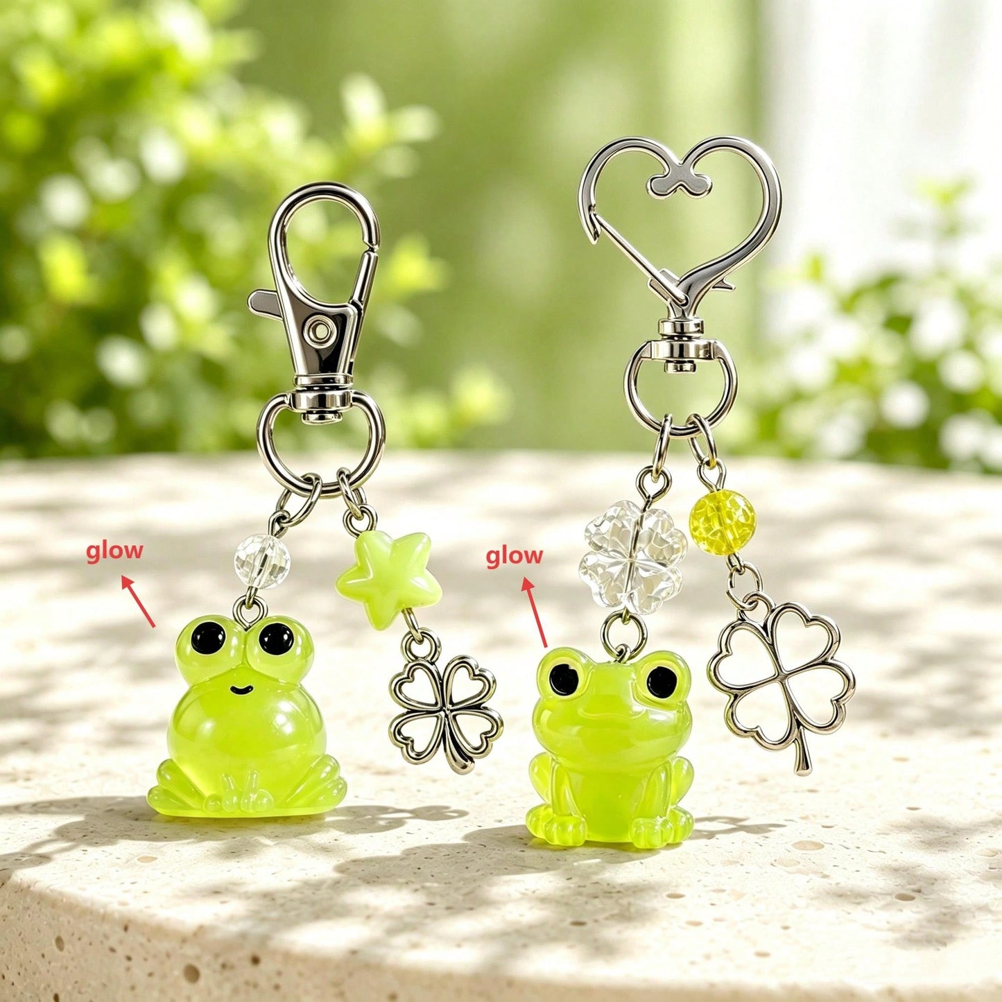 1pc/2pcs Unisex Resin Glow-In-The-Dark Frog Resin Pendant Four-Leaf Clover Beaded Accessory Keychain Bag Charm