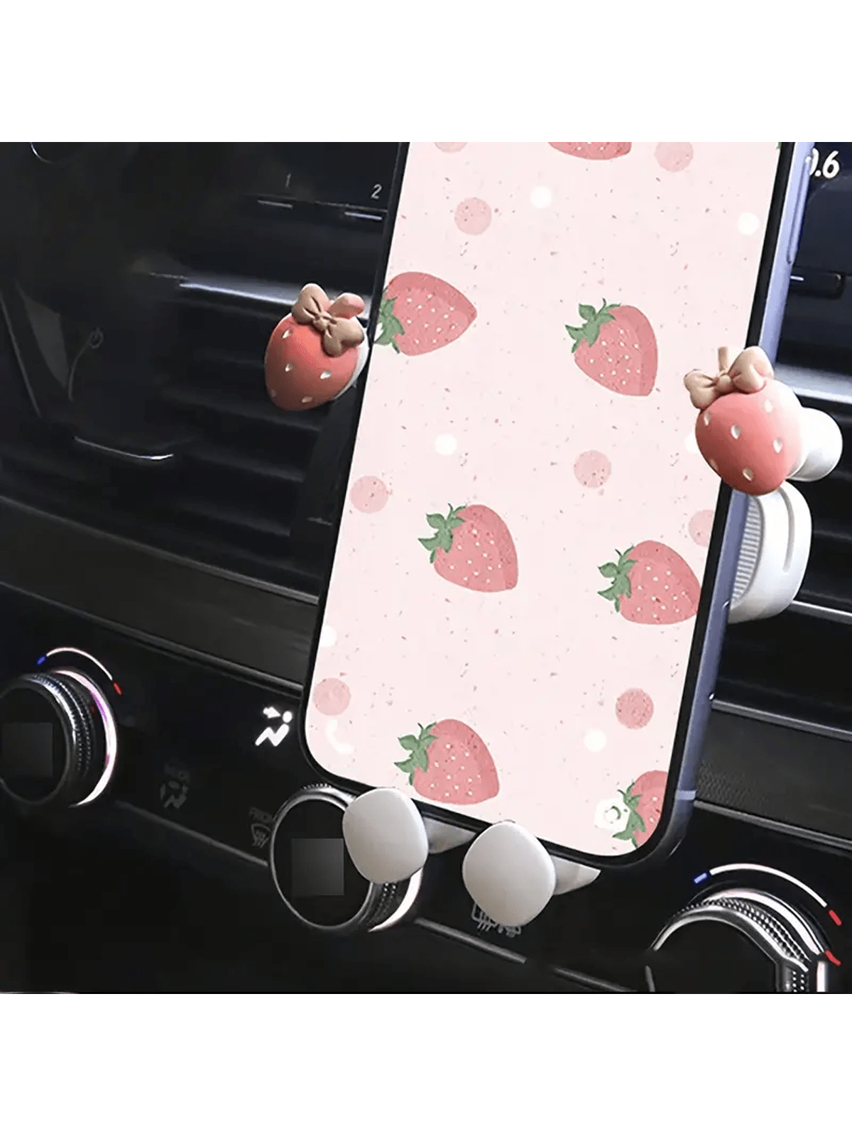 1pc Adorable Strawberry-Shaped Car Phone Holder For Girls- Fun And Functional Design- Easy Installation And Adjustable Angle- Compatible With Most Smartphones