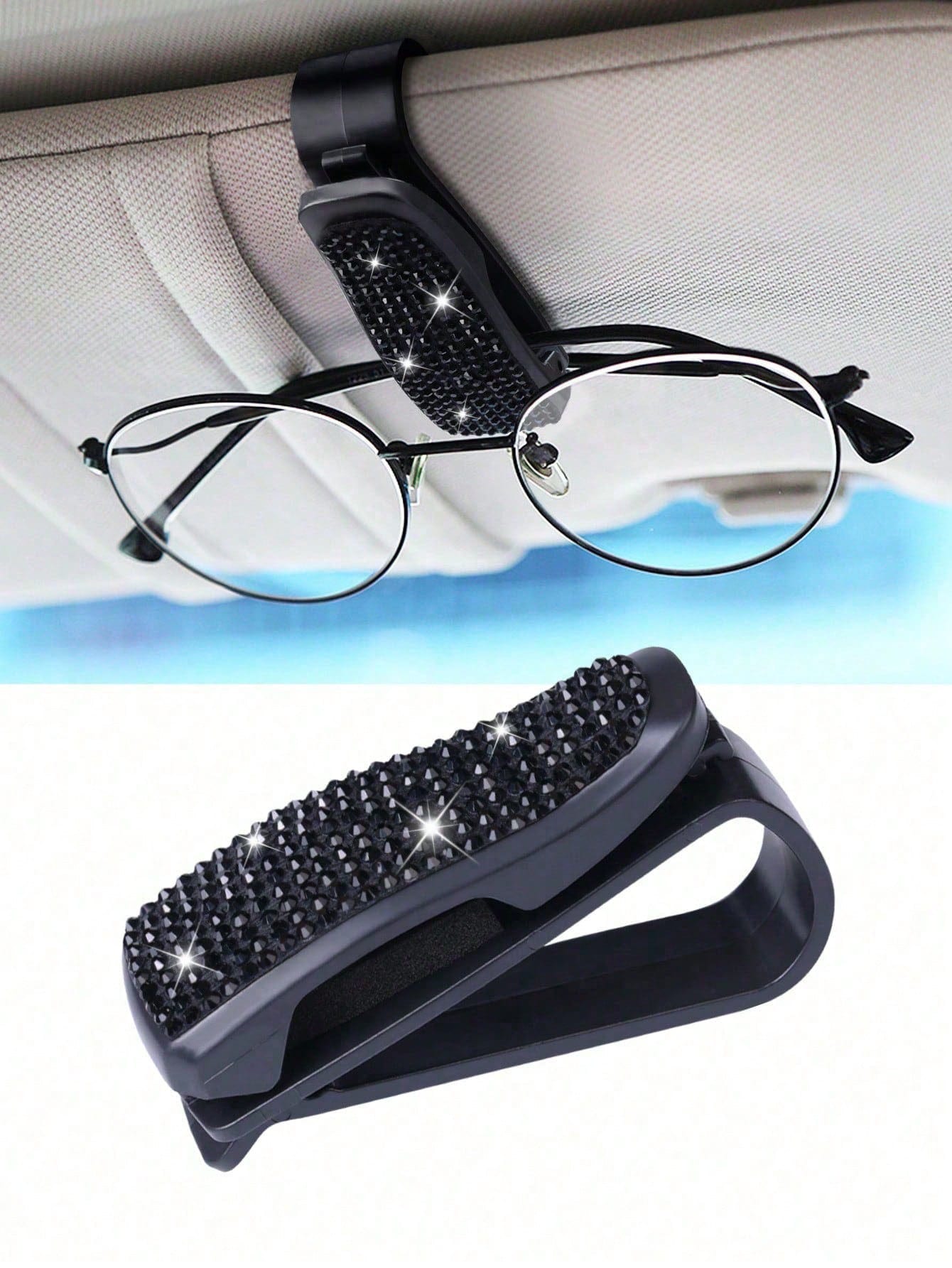 1pc Car Sunshade Glasses Clip Glasses Clip Card Clip Car Sunshade Clip For Glasses Car Sunshade Multifunctional Clip Imitation Diamond Decoration Decoration Car Sunshade