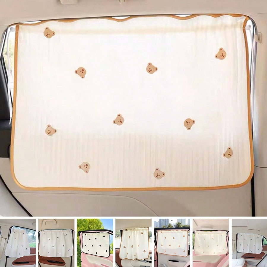 1pc Cartoon Car Sun Shade, Cute Car Sun Shade, Quilted Heat Insulation Sun Shade, Side Curtain, Summer Retractable Car Sun Shade, Side Curtain