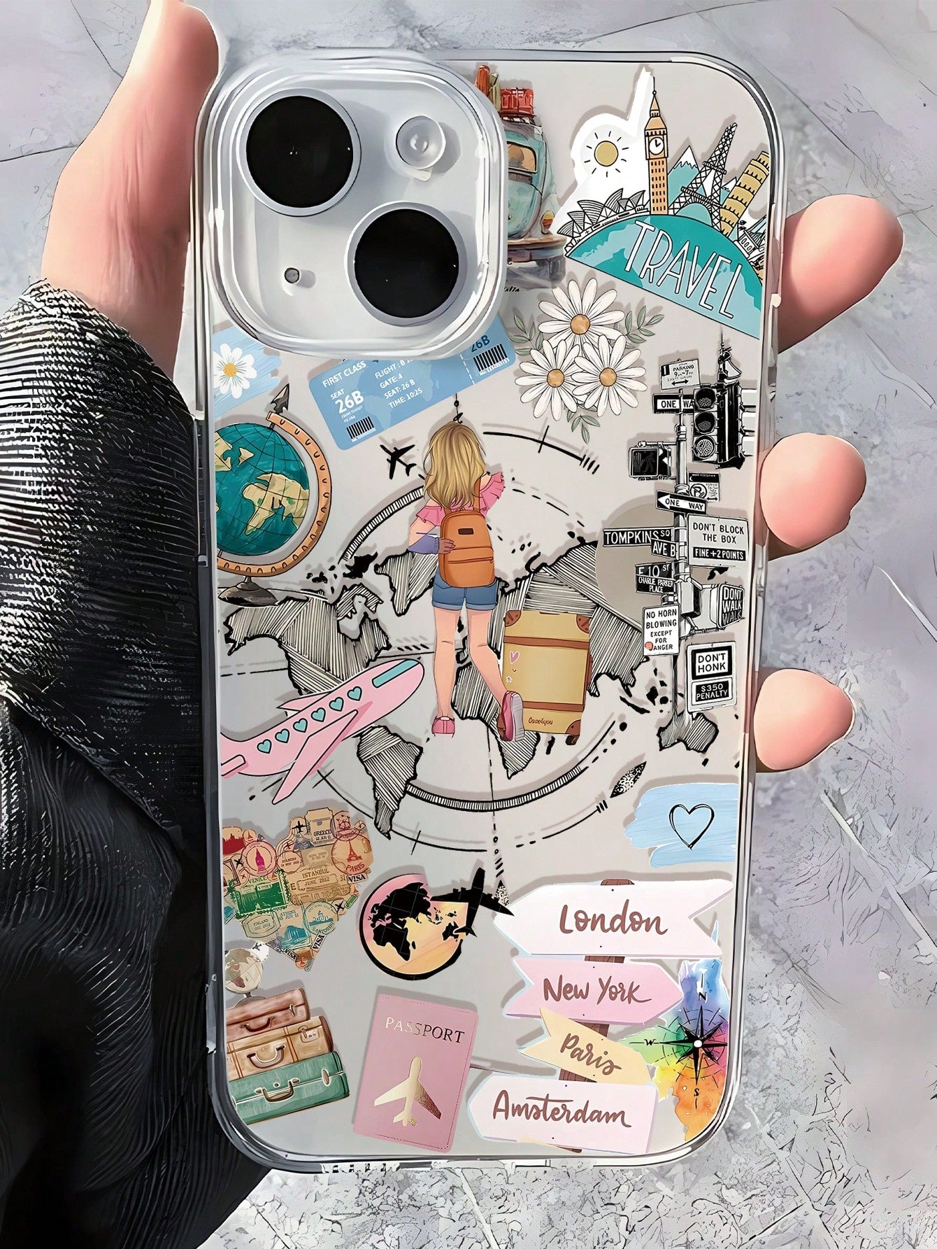 1pc Fashion Personalized Travel Collage Design Full Coverage Transparent Anti-Fingerprint TPU Phone Case Compatible With IPhone/Galaxy/IPhone16promax/16/16pro/16plus/11/15/15pro/15promax/12/13/14proma