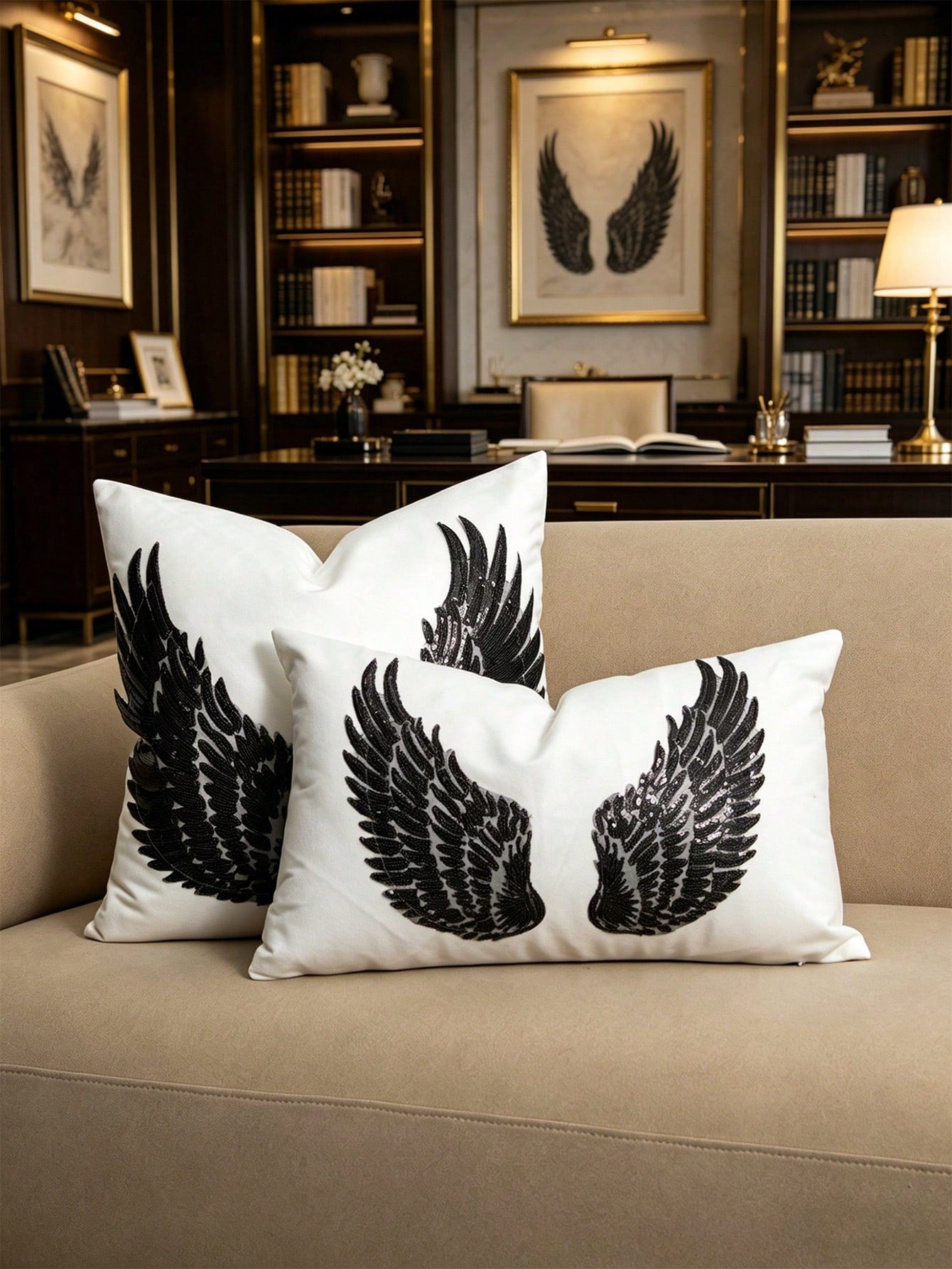 1pc Gold Sequin Wing Pillow Case, Applique Embroidery Craft Bedroom Bed Head Decor Throw Pillow, Living Room Sofa, Balcony Bay Window Decor Cushion Cover, Outdoor Garden, Yard Festival Party Fabric De