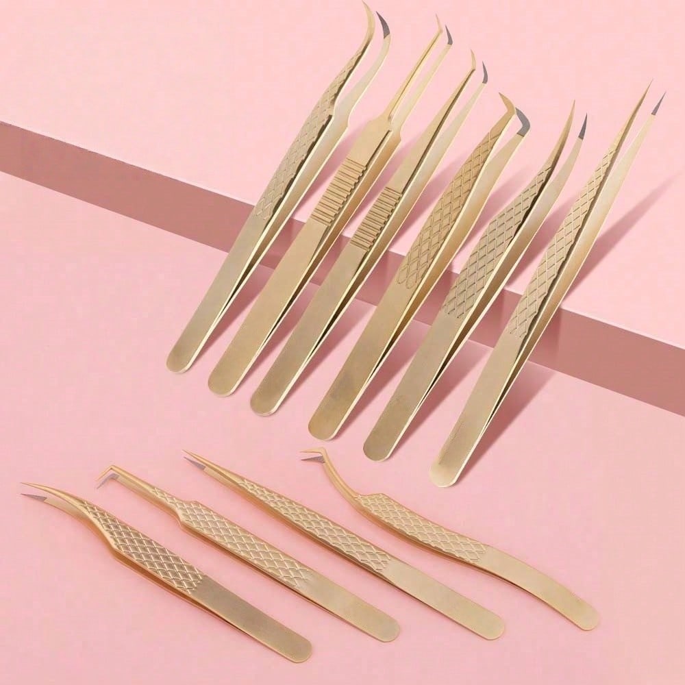 1pc Pink Stainless Steel Ultra-Hard Eyelash Extension Tweezers With Fiber Tip, High Precision Anti-Static Eyelash Tweezers, Cell Clip, Peacock Clip