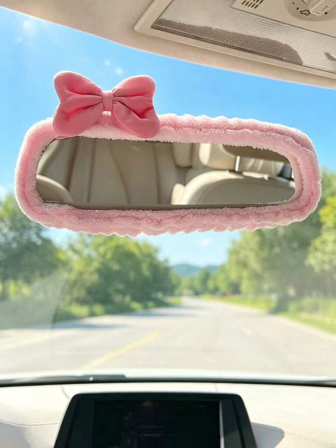 1pc Universal Plush Rearview Mirror Cover, Bow Plush Rearview Mirror Cover, Car Accessories, Car Decor, Decorative Car, Gift, Rearview Mirror Protection Cover, Pink Car Rearview Mirror Protection Cove