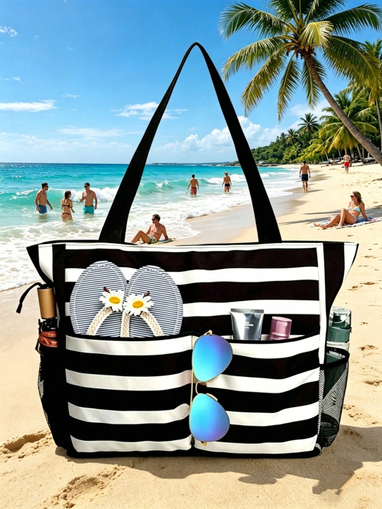 1pc Waterproof Beach Bag With Resealable Pouch And Multiple Pockets, Zipper Design, Suitable For Pool, Gym, Shopping And Travel