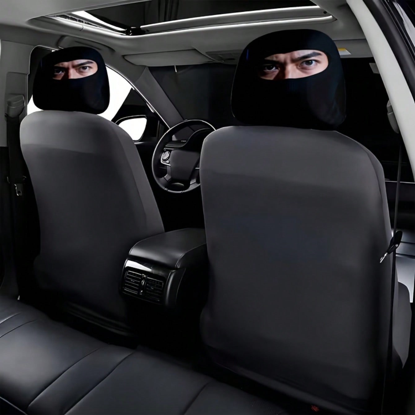 2 Mysterious Eye Cool Mask Printed Car Seat Headrest Covers- Mysterious Design, Universal Models, Easy To Install And Remove, Indispensable For Urban Commuting, Suitable For All Seasons, Ideal In-Car