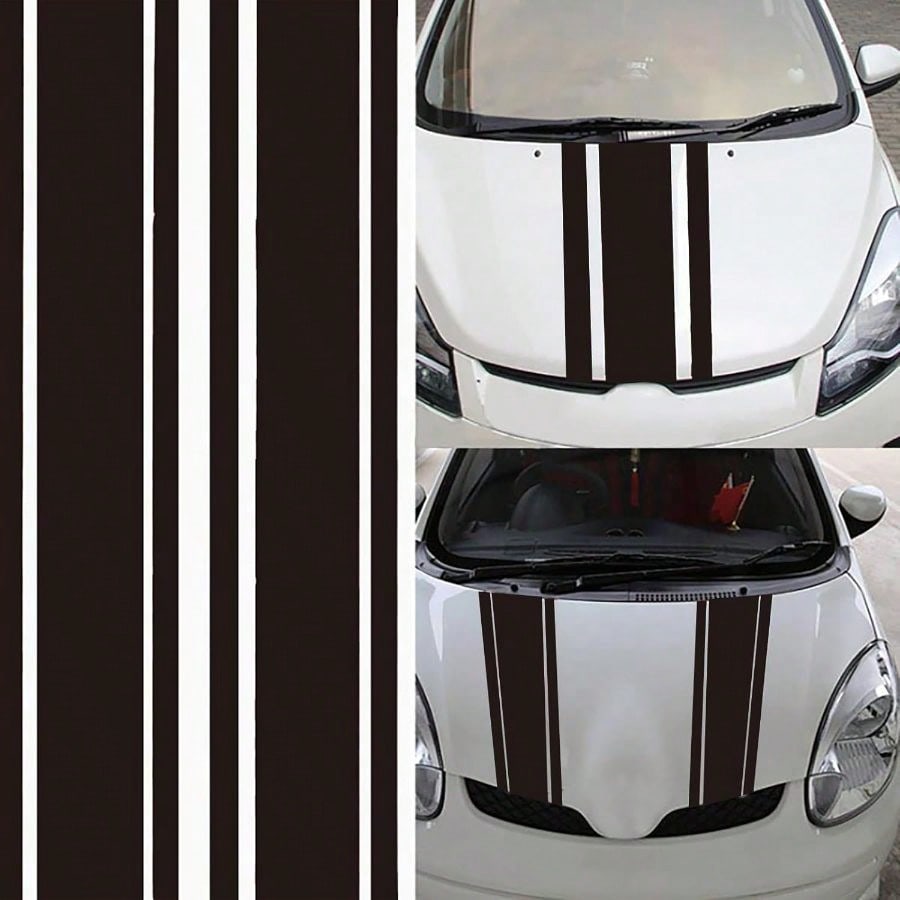 2 PCS Car Hood Stickers, Modified Racing Vinyl Stripe Decals, Hood Bumper Decorations, Universal Body Stickers Most (Black)
