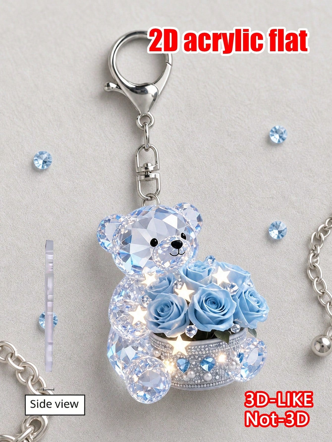 2D Flat Design Cute Bear Pattern Keychain, Fashion Bear Theme Party Keychain, Bag Decoration. Suitable For Packaging Decoration, Car Hanging Ornament, Backpack Decoration, Car Key Decoration. Car Rear