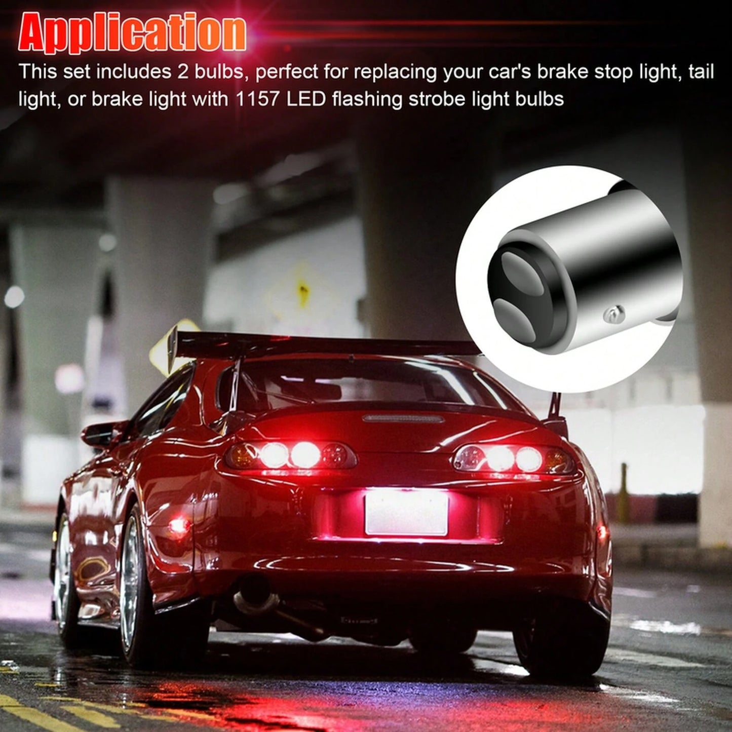 2PCS 1157 66LED Red Strobe Flashing Blinking Brake Stop Tail Parking Light Bulbs YFYW