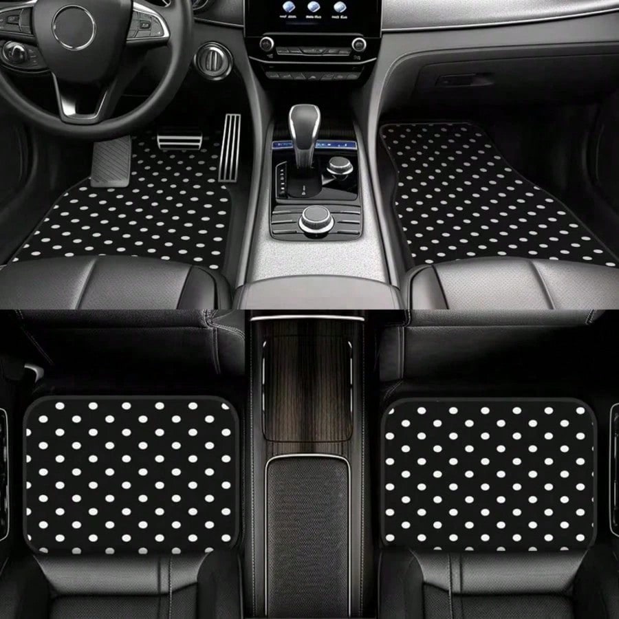 2pcs/4pcs Polka Dot Pattern Car Floor Mats- Fashionable, Anti-Pollution, Anti-Slip, Easy To Clean, Fit For All Vehicles, Front & Rear Seat Mats, Protective Car Mats Against Dirt And Dust, Suitable F