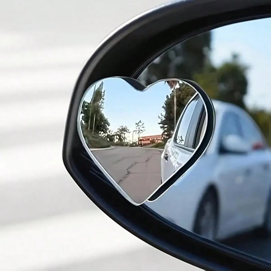 2Pcs Heart-Shaped Car Rearview Mirror Frameless Small Round Mirror Reversing HD Heart Large Field Of View Rearview Auxiliary Mirror