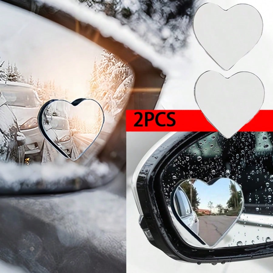 2PCS Heart-Shaped Frameless Rearview Mirror Small Round Mirrors, Stylish And Decorative, Expand Driving Blind Spot Vision, Compatible With All Vehicle Models