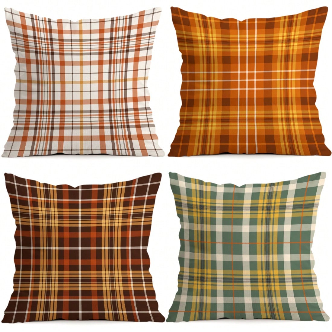 4pcs Autumn Plaid Pattern Pillow Covers Without Inserts, Single-Sided Printed Pillow Covers, Suitable For Living Room Bedroom Home Decor, All-Season Pillow Covers