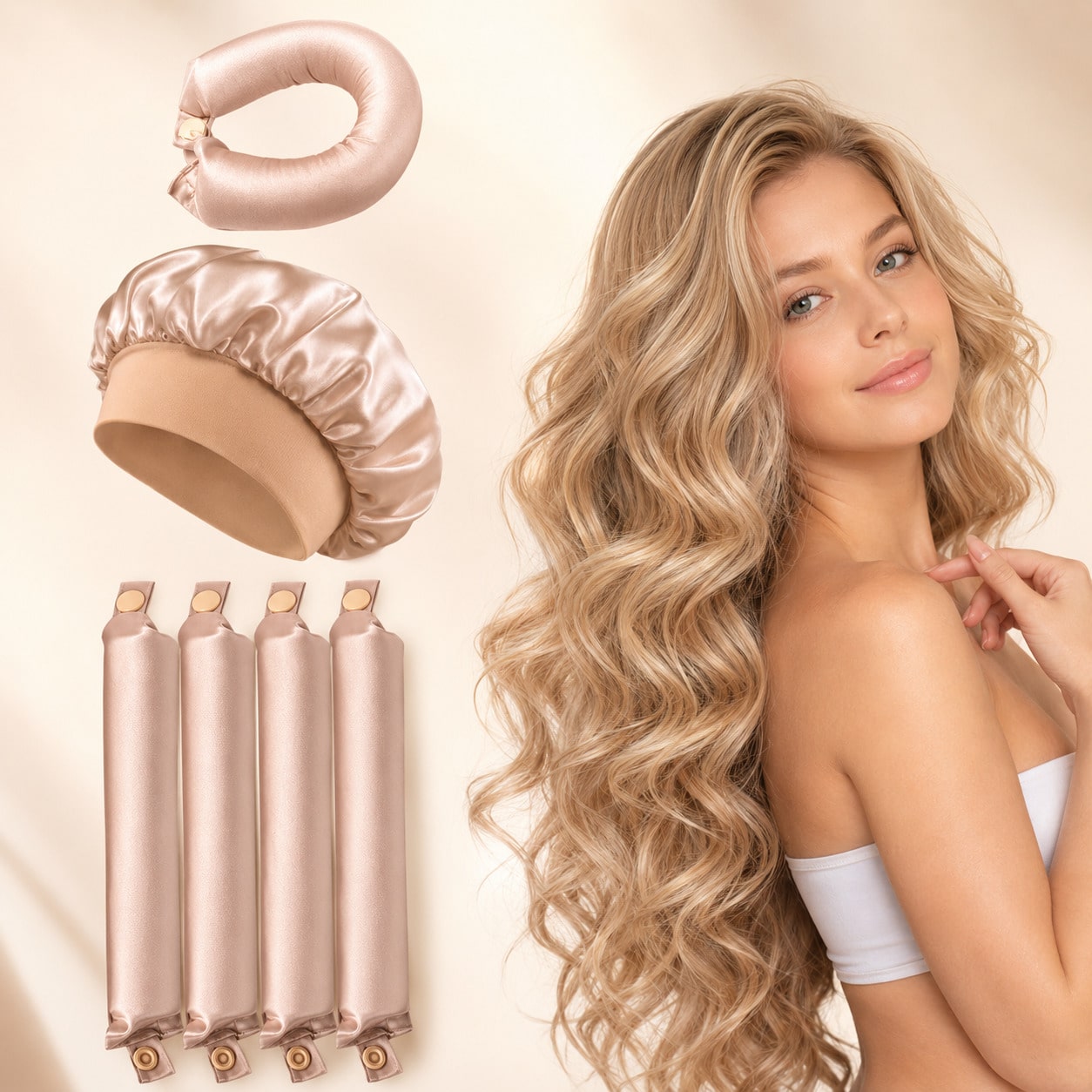5/4pcs No Heat Curling Rods, Slouchy Hair Curler, Silk Scrunchies, Sleeping Elastic Hair Bands, Long Hair Soft Curling Tools, Manual Styling Accessories, Sleep Curling Tools, Suitable For Valentine's