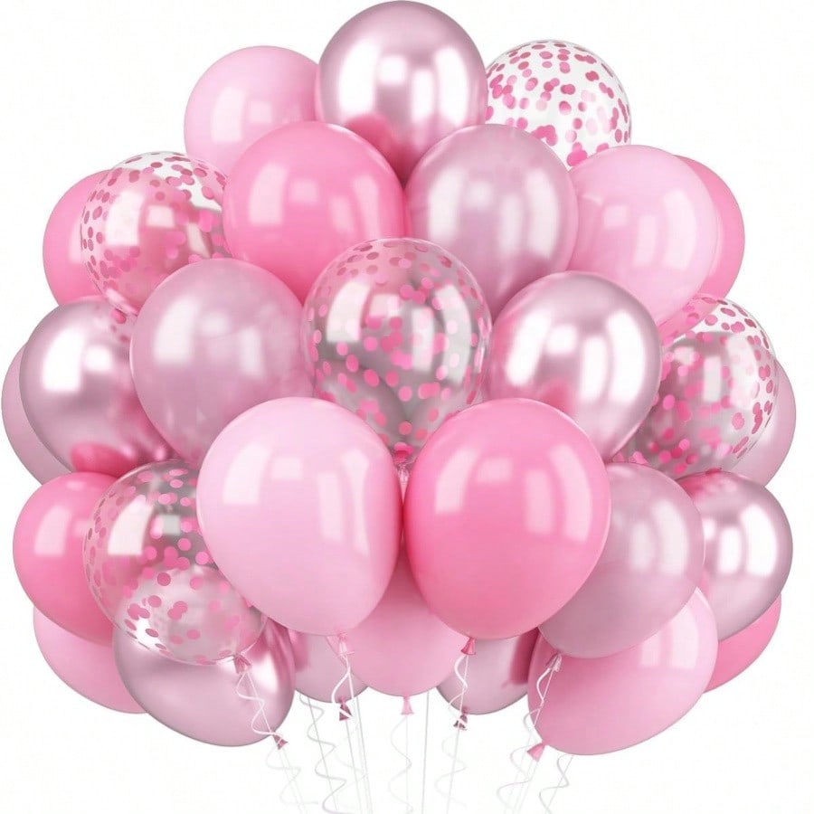 60pcs Pink Balloon Set, Metallic, Light Pink And Baby Pink Party Balloons, Foil Sequin Balloons, Suitable For Girls Birthday Party, Wedding, Bridal Shower, Baby Shower, Mother's Day, Bachelorette Par