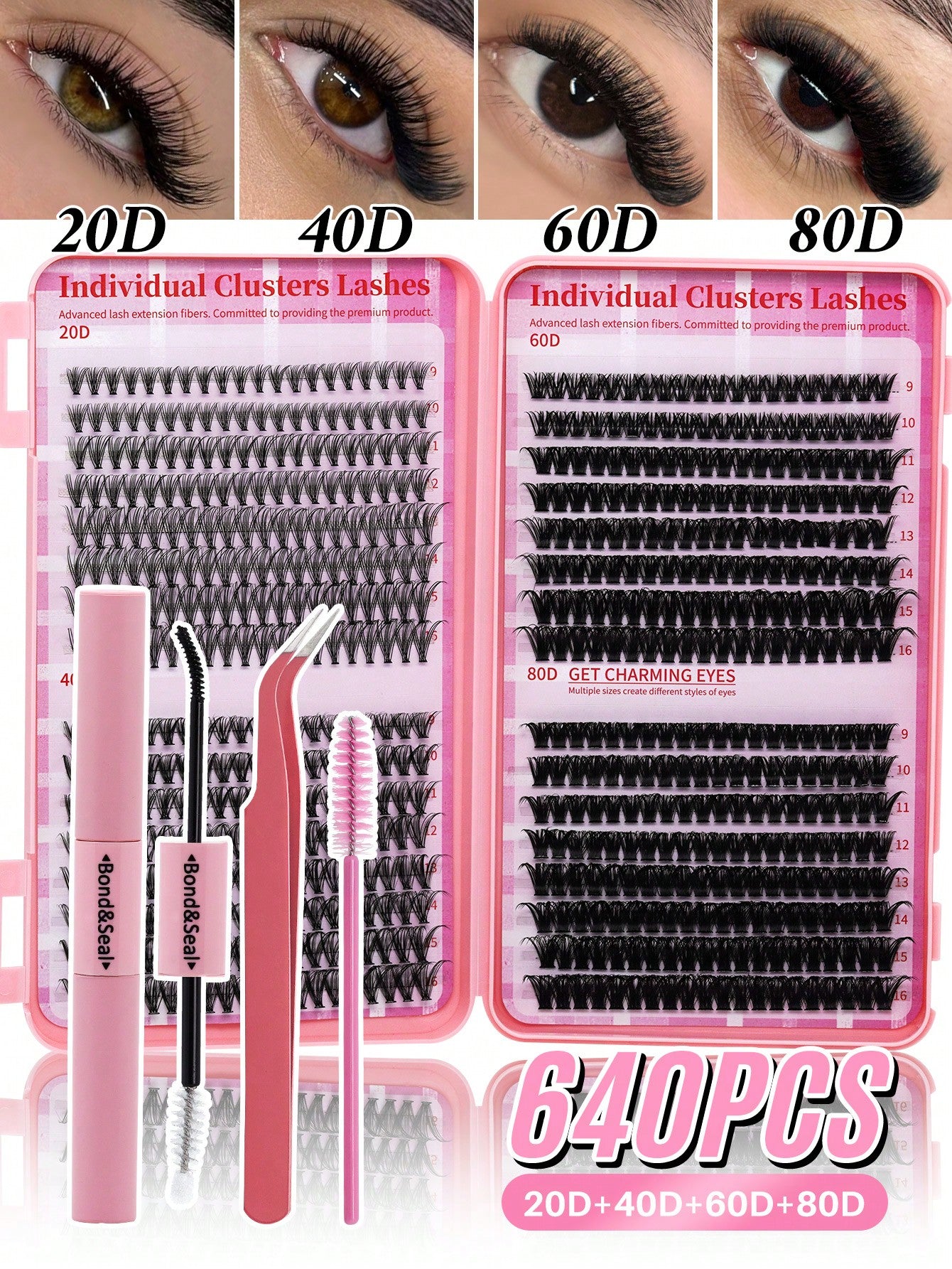 640pcs Mixed DIY Eyelash Extension Kit, High Capacity Individual Lashes, 9-16mm Mixed D-Curl Effect, Natural Lightweight, Soft & Comfortable, Long-Lasting. Kit Includes Lash Glue, Tweezers And Lash Br