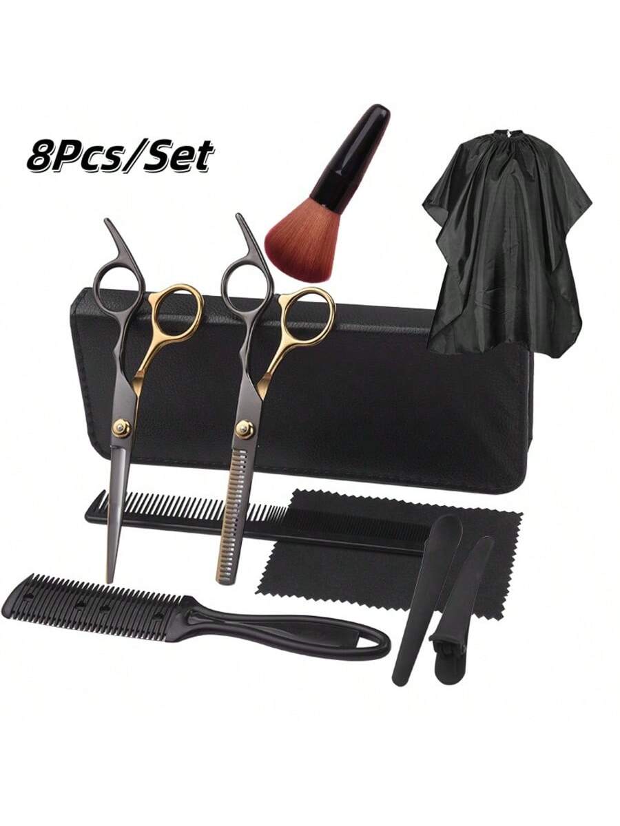 8Pcs/Set Premium Stainless Haircutting Scissors Set- Razor Sharp Professional Barber Shears, Durable Thinning Shears, Versatile Blending For Stylish Cuts-Perfect For Barbers & Home Stylists,Hair Tool