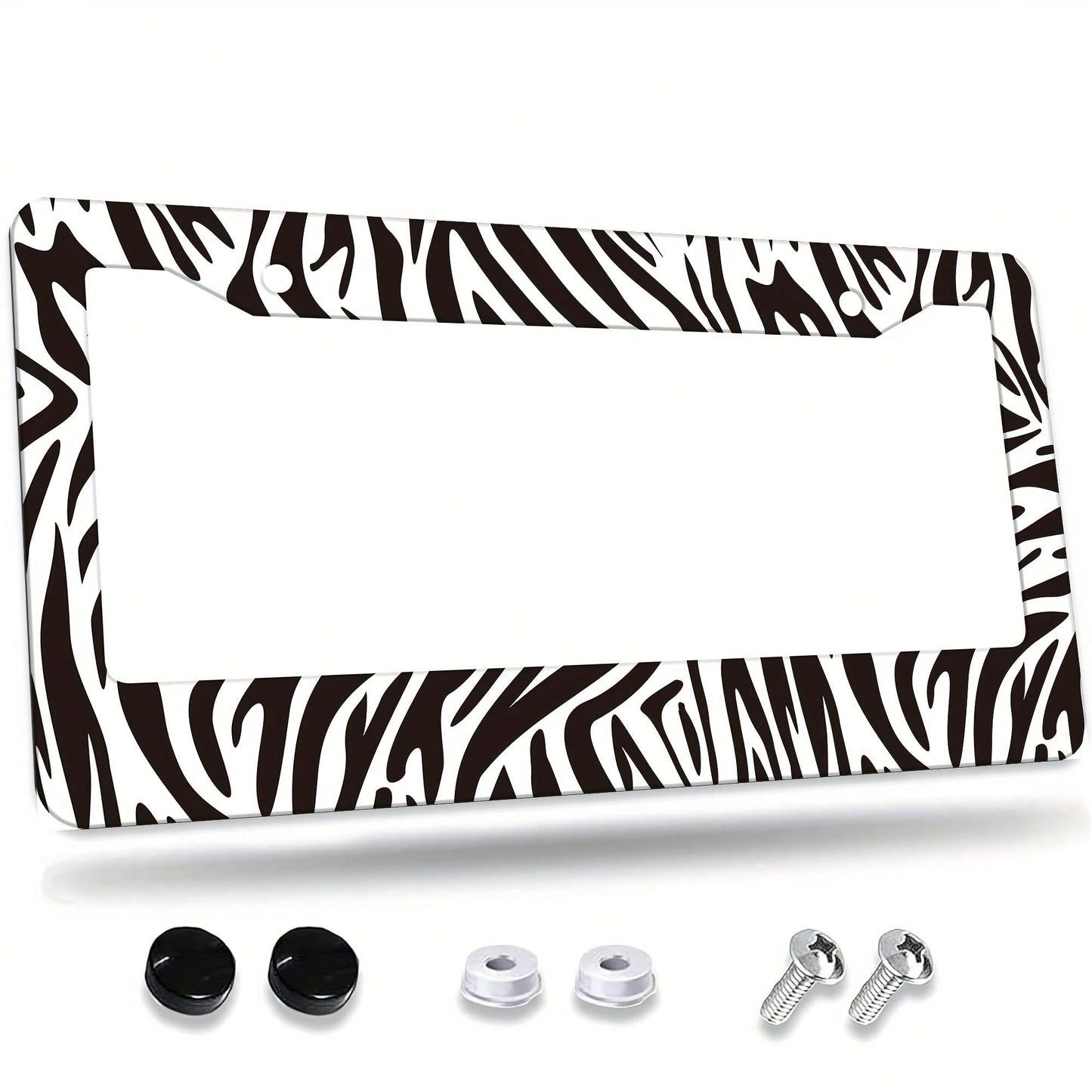 A Zebra-Pattern License Plate Frame Designed As A Vehicle Decorative Cover.This Aluminum Bracket Holder Is Rust-Proof, Noise-Proof, And Weather-Resistant, Suitable For Standard American License Plates
