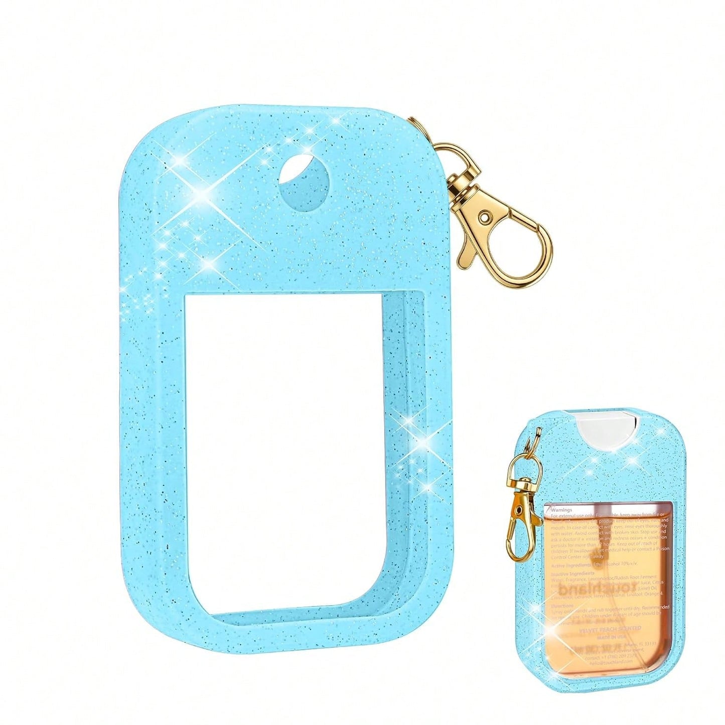 AIERSA Hand Sanitizer Spray Glitter Case Compatible With, Silicone Hand Sanitizer Case Holder With Keychain For Touch Land Mist 1FL. OZ(Glitter Sequin Pink)