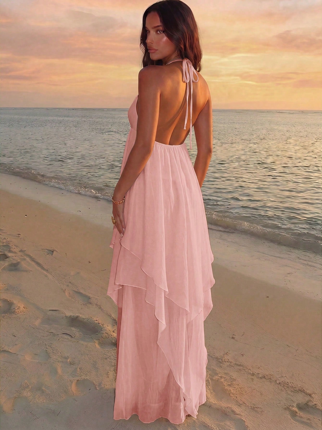 Aloruh Women's Elegant Jamican Sexy Tropical Dusty Pink Beaded Casual Loose Vacation Dress Beach Vacation Summer