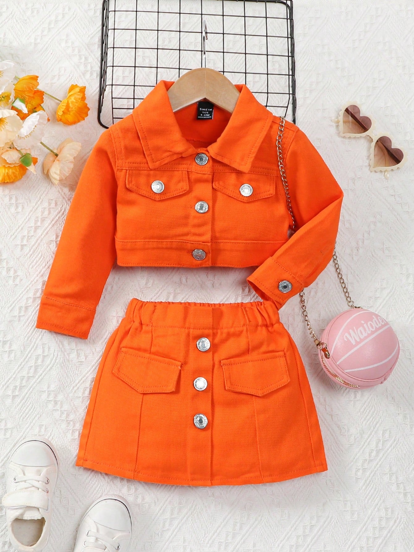 Baby Girl Sweet And Lovely Casual Comfortable Denim Jacket And Skirt Two-Piece Set For Spring And Autumn