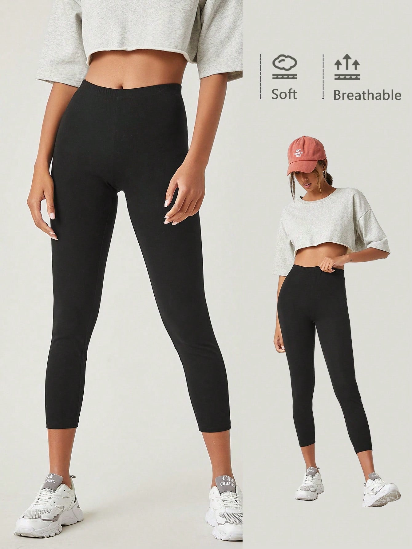 BASICS Solid Breathable Capri Leggings Summer For Women