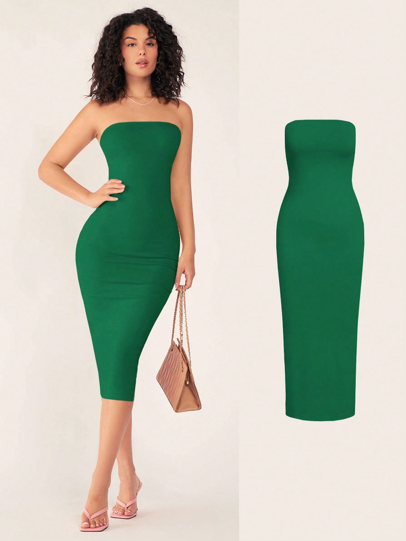 BASICS Women'S Strapless Slim Fit Bodycon Casual Dinner Dress Green Summer Dresses For Women