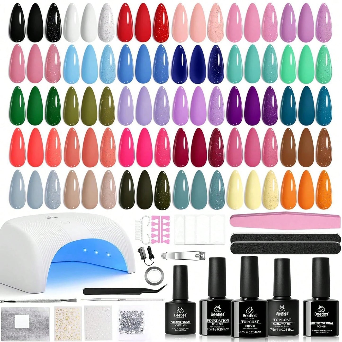 Beetles Gel Nail Polish Kit With U V Light- 80Pcs Color Enchantment 55 Colors Gel Polish Starter Kit