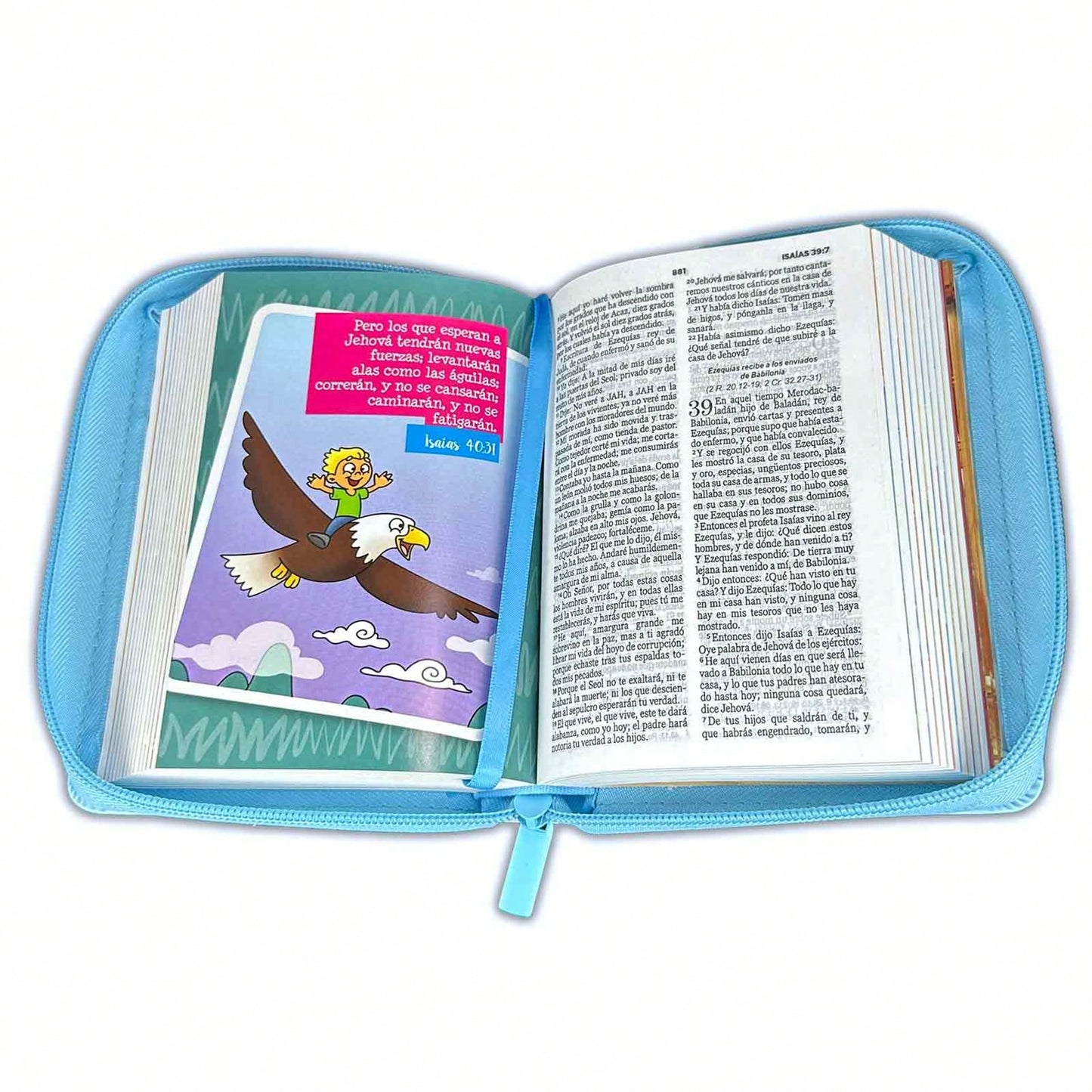 Biblia Para Niños Mi Gran Viaje De Bolsillo Con Cierre RV1960 Imit Piel Celeste Y Globos