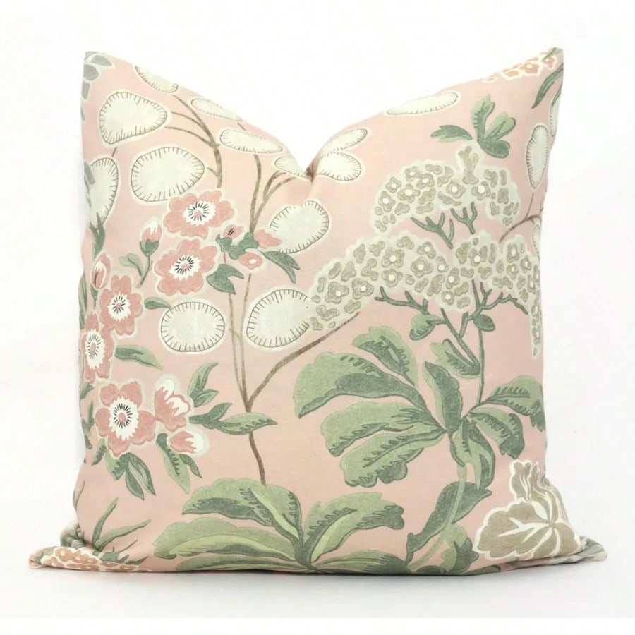 Blush Floral Pillow Cover: Garden Accent Cushion Cover,Blush Pink & Sage Green Botanical Floral Throw Pillow Cover, Decorative Cushion Cover For Couch Sofa Bed Living Room