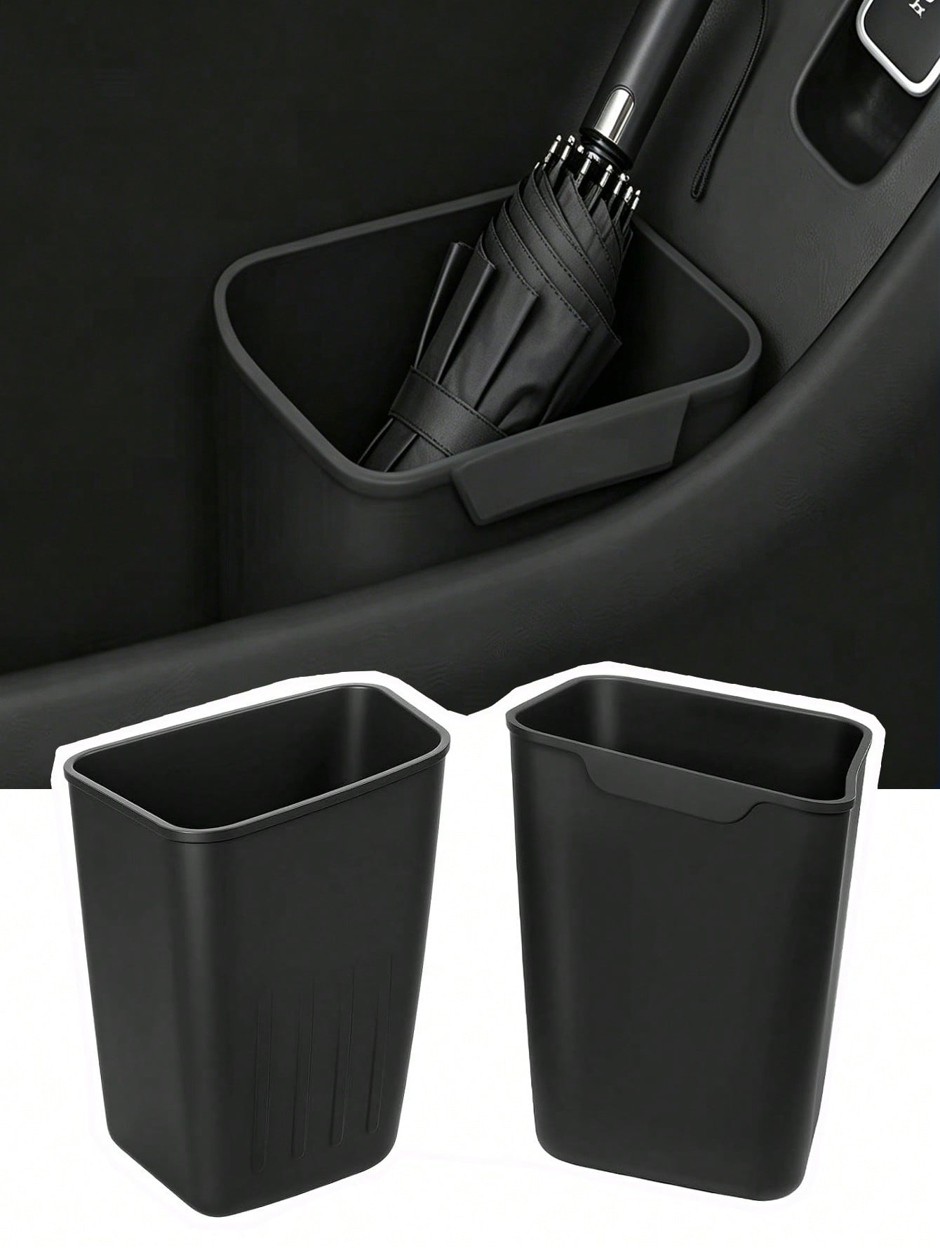 Car Interior Storage Box, Black Silicone Car Door Side Organizer With Umbrella Holder And Trash Can, Car Accessories (Black)