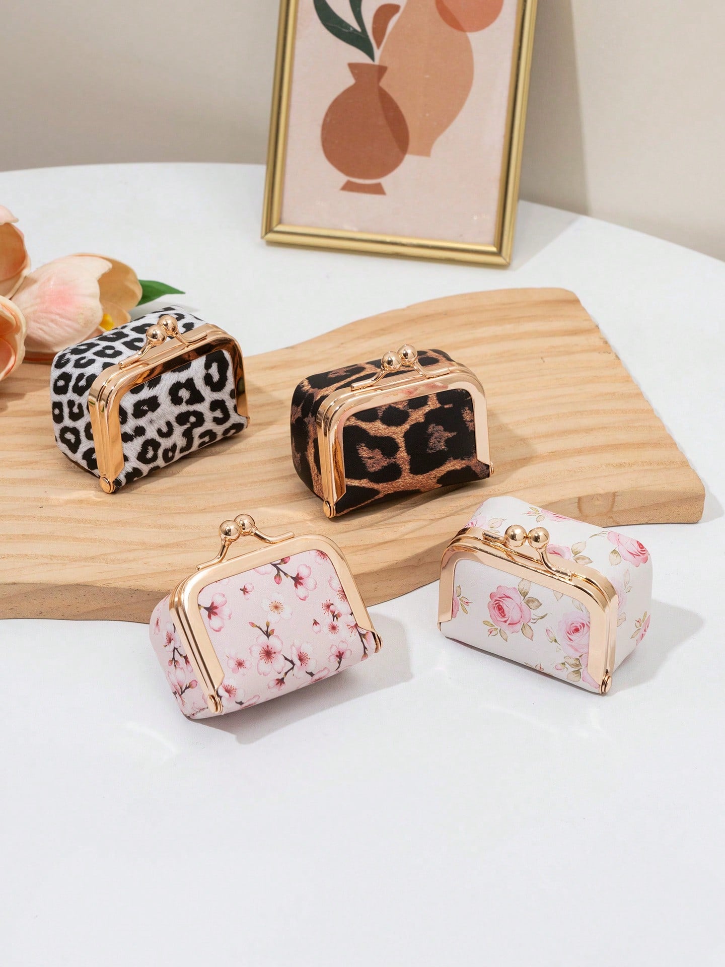 CHARM INFINITE Vintage Metal Frame Mini Coin Purse, Floral Leopard Print PU Small Wallet, Portable Earphone Lipstick Coin Storage Bag, Cute Bag Charm Accessory, Great Holiday Gift For Girls