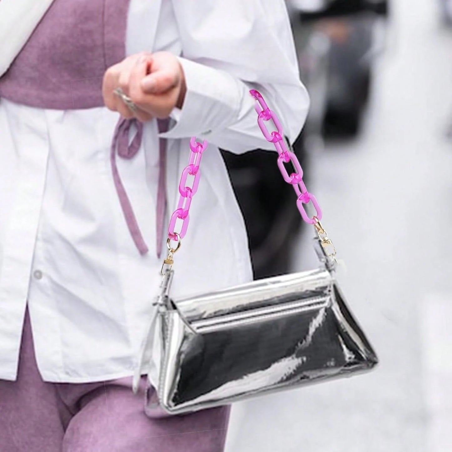 Chunky Acrylic Purse Strap Bag Chain Handle Purse Chain Replacement For Handbag Purse Shoulder Bag,(Rose, Length 17.7")