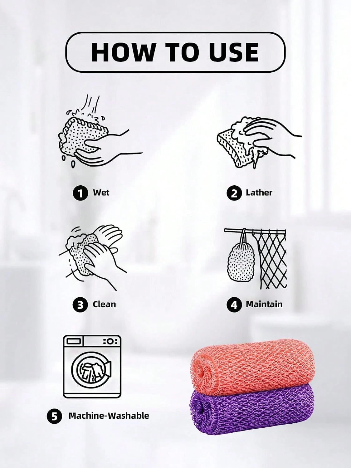 Cleangor 2Pcs African Net Sponge Authentic With Knots- Exfoliating Body| Scrubber For All Skin Types, African Bath Sponge, Wash Cloth, Gentle