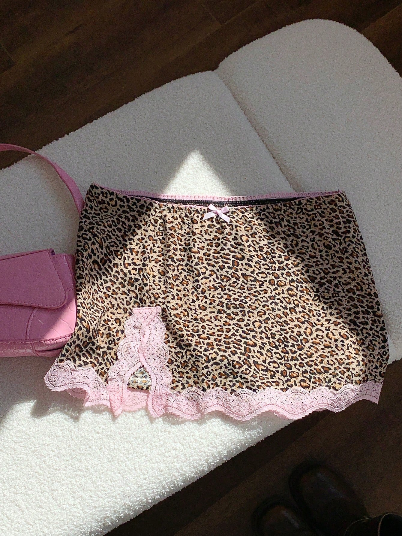 Comfortcana Women's Autumn Fashionable Leopard Print Contrast Lace Skirt Woman Skirts Women Skort Night Light Beige Sexy