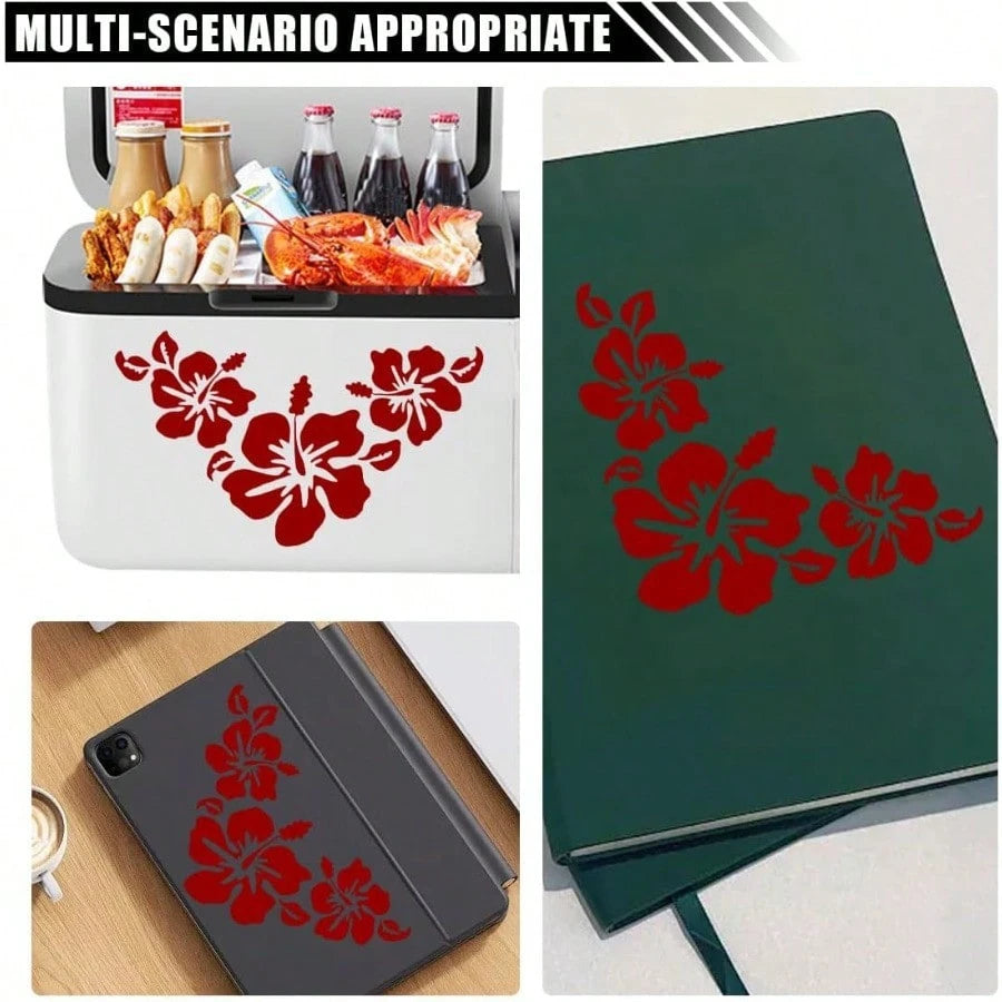 DHawaiian Hibiscus Flower Car Decal Sticker Waterproof PET Decal Car Bumper Sticker Automotive Exterior Decoration Sticker Decal For Car Truck SUV Door Wall Laptop Red Large 7001