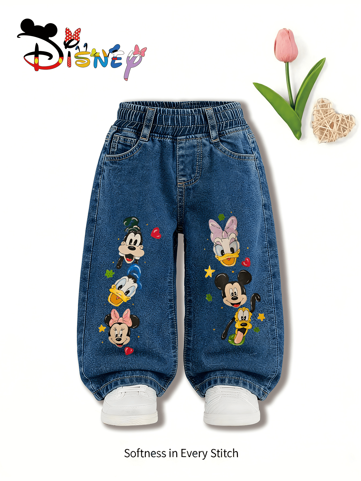 Disney Children's Clothing, Disney Children's Pants, Disney Children's Jeans, Children's Clothing, Summer Girl's Clothing, Girls' Clothing, Summer Casual Girls' Jeans, Mickey & Friends Cute Face Graph
