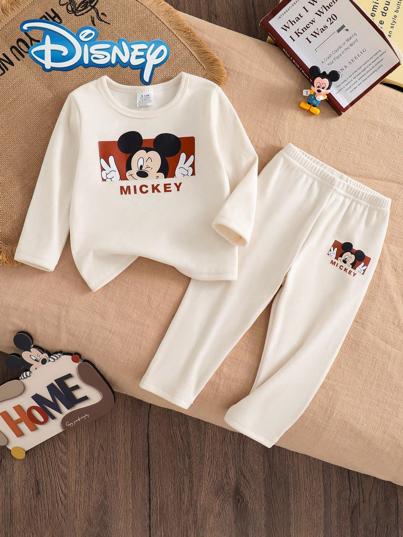 Disney Mickey Mouse 2Pcs Baby Boy Spring/Autumn Long Pants Set, Newborn Infant Cartoon Cute "Mickey Mouse" Print Long Sleeve T-Shirt And Matching Print Straight Leg Long Pants, Toddler Daily Versatile