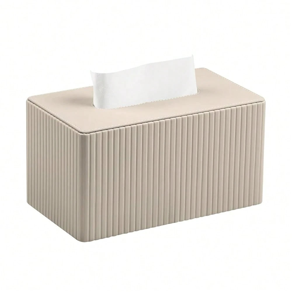 Extra Large Tissue Box Cover For Standard Size 180 To 230 Count Box Of Tissues, PU Leather Rectangle Tissue Holder With Magnetic Closure (Ivory)