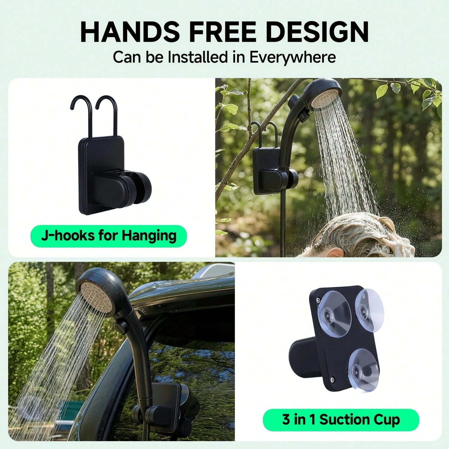EZIFY 6000mAh Rechargeable Portable Camping Shower Set, 4 Spray Modes, 120 Minutes Long Battery Life, IPX7 Waterproof Compact Outdoor Shower, Multipurpose For Camping, Hiking, Beach, Car Washing, Pet
