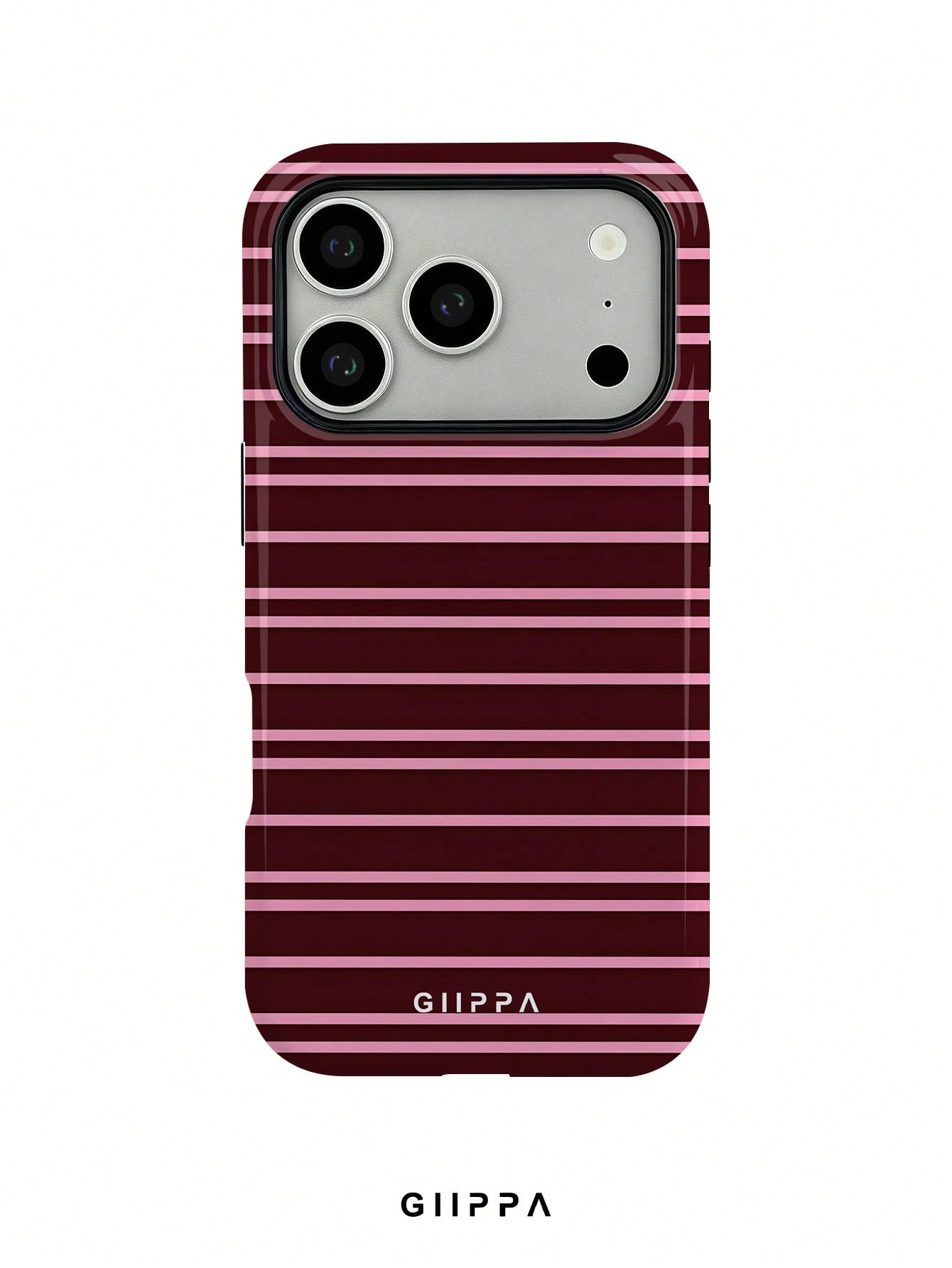 GIIPPA 1 Burgundy And Bright Pink Striped Pattern Design Phone 17 Pro Max Case, Suitable For Phone 16 Pro Max, 15 Pro Max, 14 Pro Max, Korean Stylish And Interesting Phone Case, Compatible With 11/12