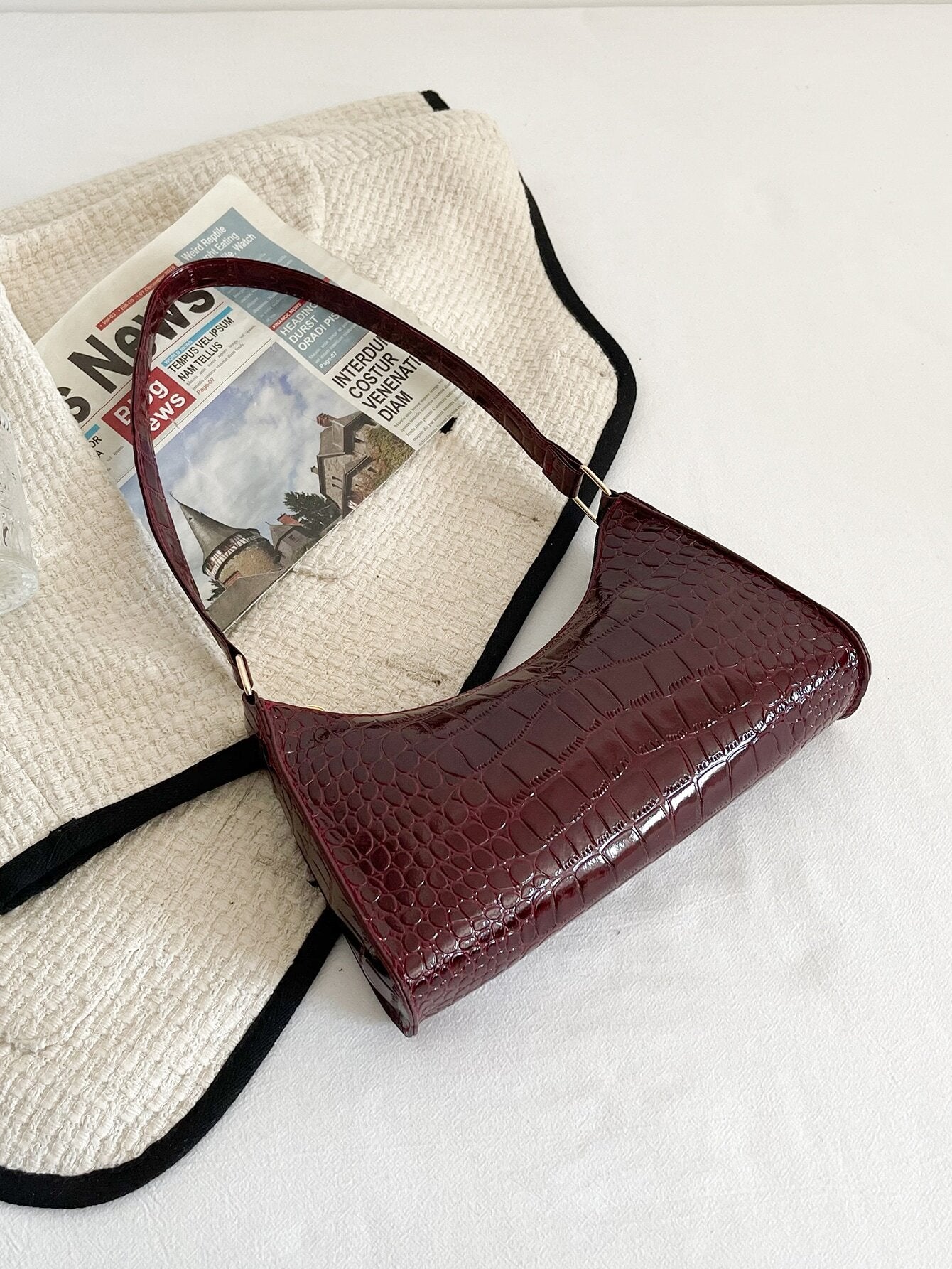 Glamorous, Elegant, Exquisite Vacation, Old Money Portable Minimalist Crocodile Embossed Bag For Teen Girls Women College Students, White-Collar Workers, Rookies & White-Collar Workers Perfect For Off