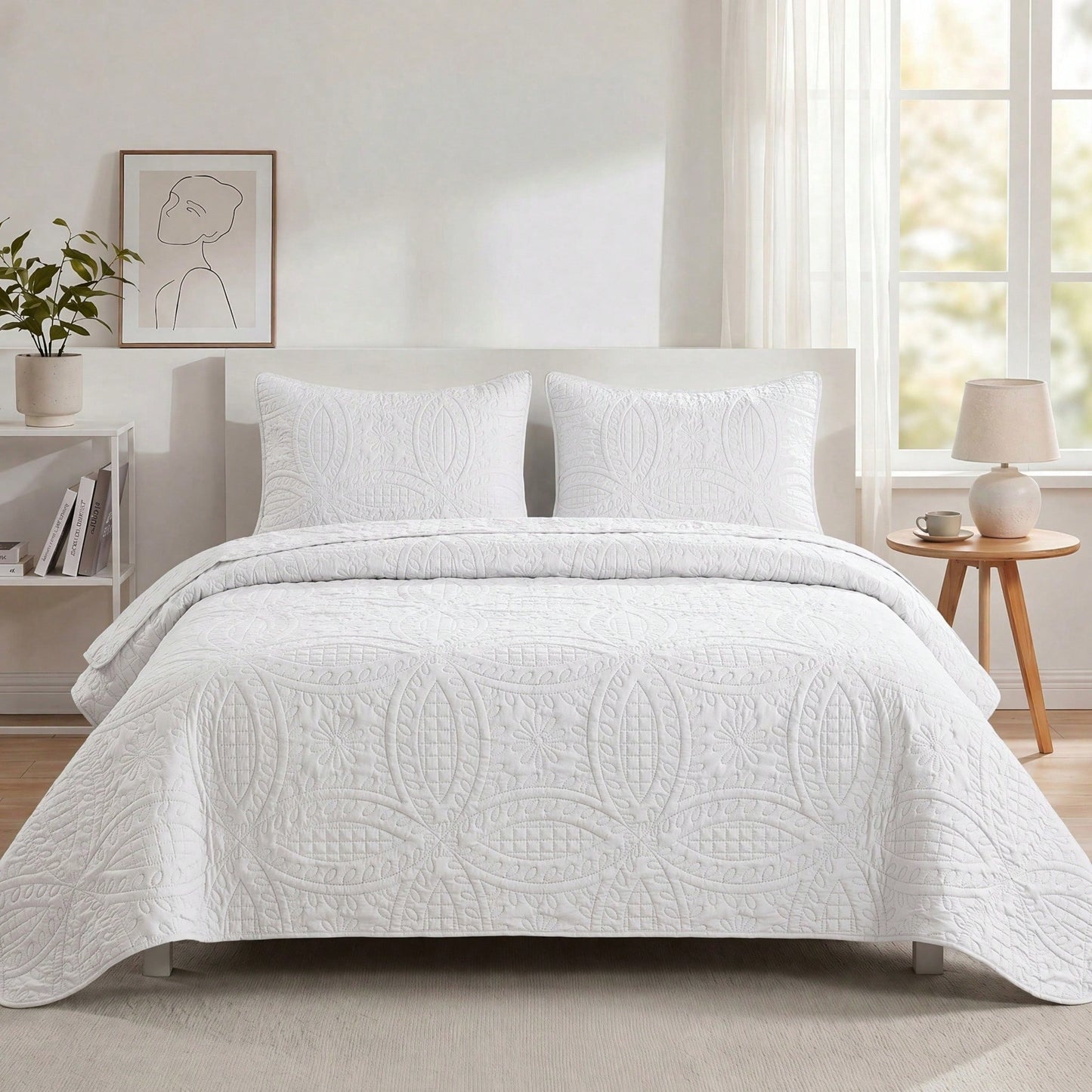 Haidren 2/3pcs Quilt Set Bedspreads( Include 1 Quilt 1 Or 2 Pillowcases) Lightweight Microfiber Bedspread- Modern Style Coin Pattern Coverlet Soft And Skin-Friendly Quilt Anti-Allergy And Machine Was