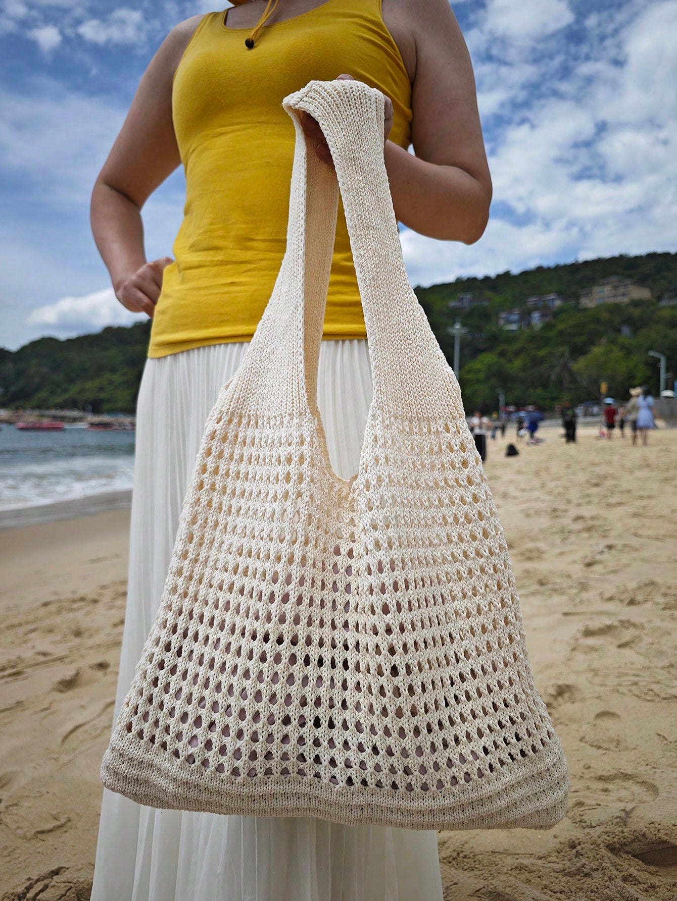 Large Capacity Student Summer Tote Bag, Women's Sand-Resistant Knitted Shoulder Bag, Vintage Hollow Floral Decor Supermarket Shopping Handbag, Back To School Crochet Woven Bag, Large Women's Handbag