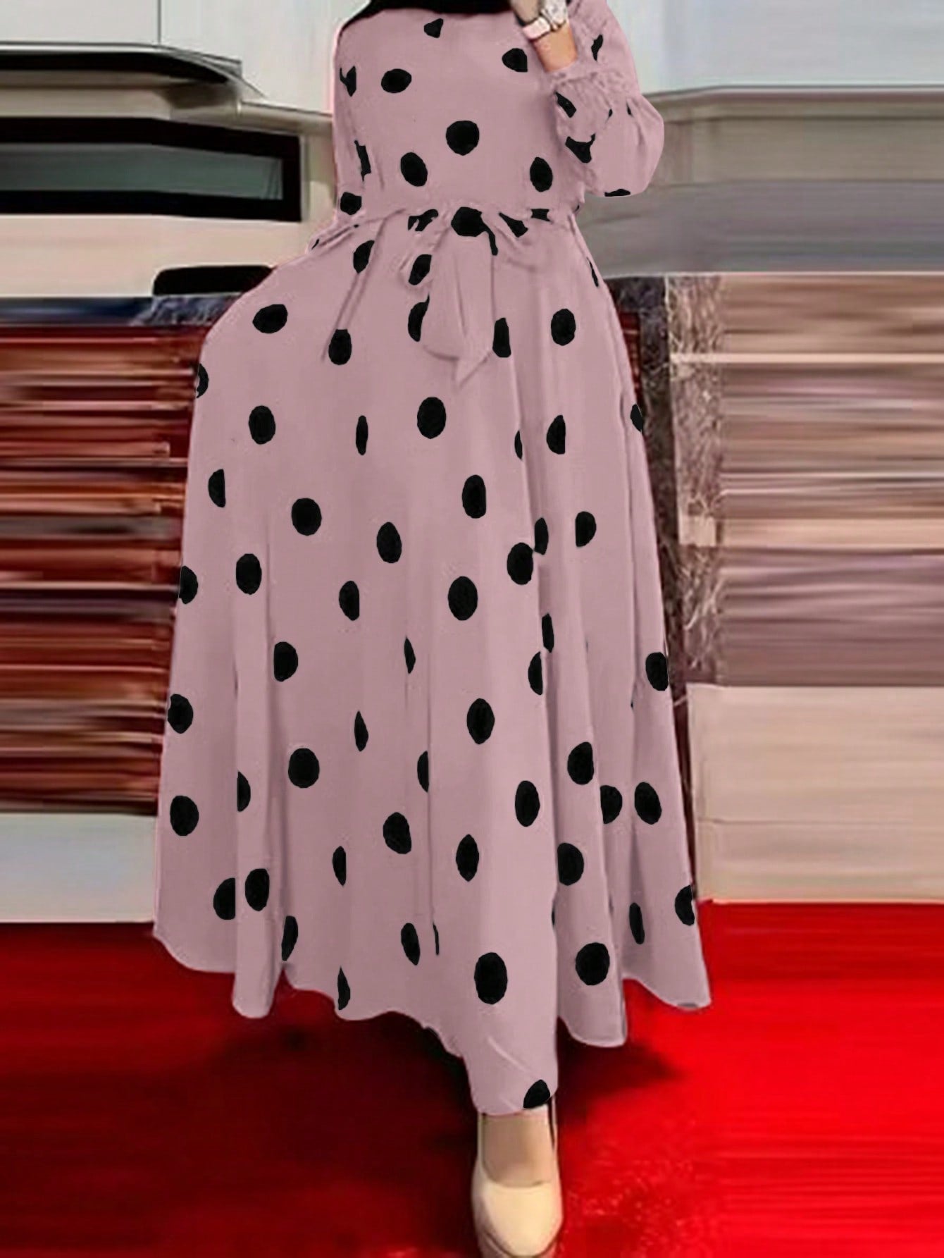 LUNE Women's Simple Polka Dot Printed Daily Dress Maxi Women Outfit Fall Cloth For Women