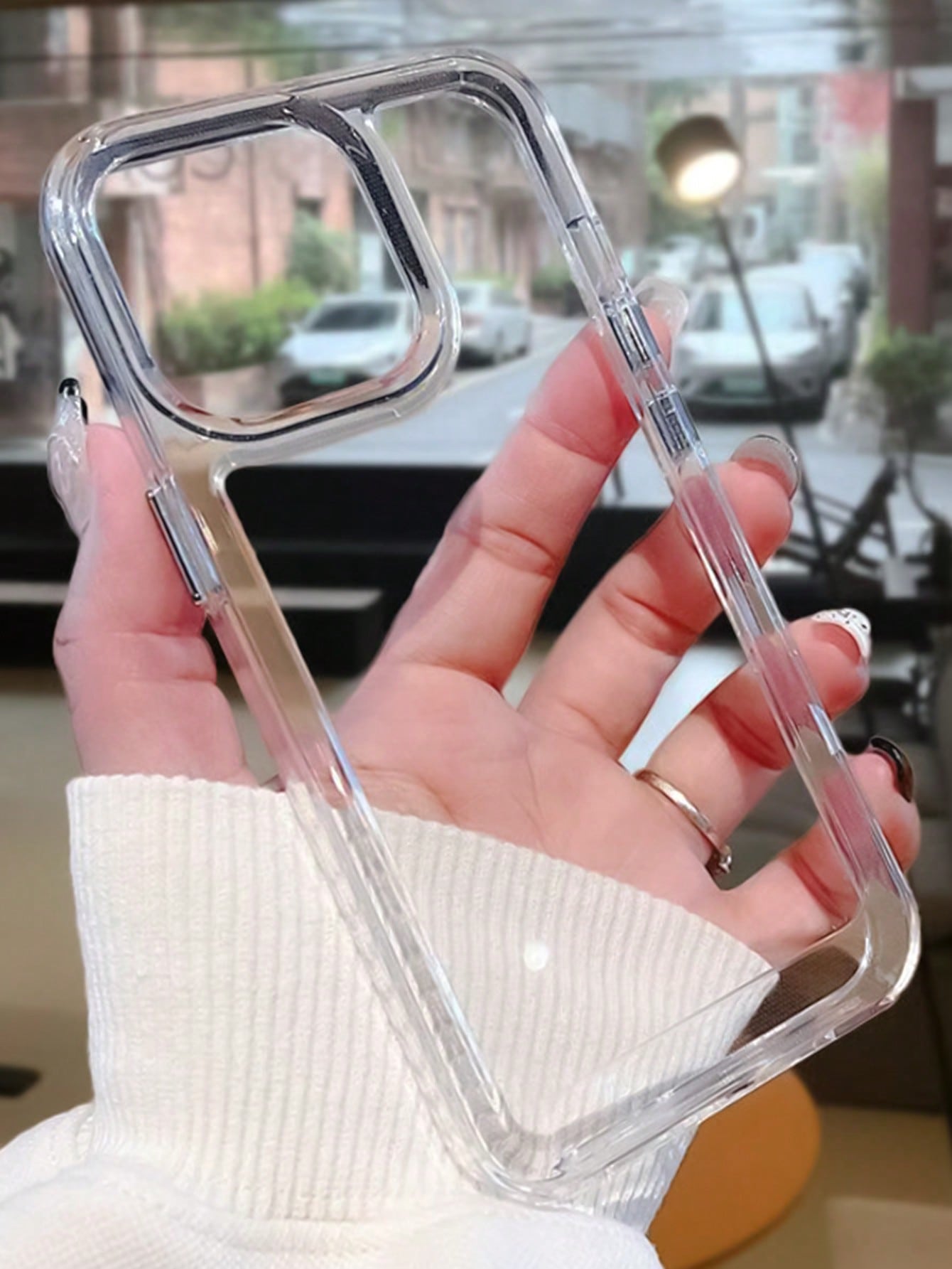 Metallic Style Fashion Solid Color Alloy Transparent Clear Metallic Silver Camera Frame Shockproof Phone Case Compatible With IPhone15/15Pro/7G/8G/7PLUS/8PLUS/X/XS/XR/XS MAX/11PRO/IPhone11/11PRO MAX/I