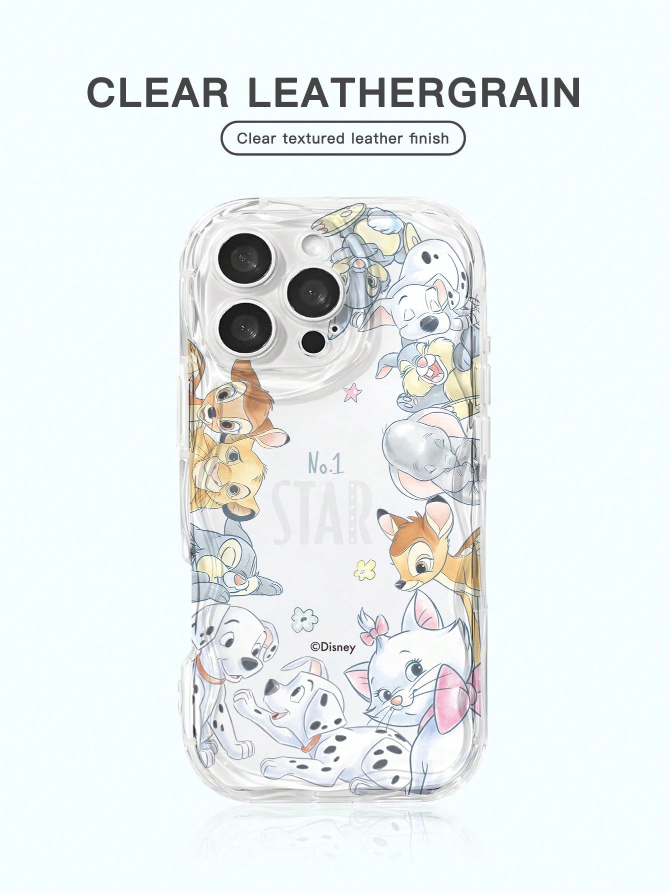 Miniso 1pc New Authorized Disney Creative Pattern Unique Transparent Cow Print Thick Shockproof Protective Phone Case Suitable For Apple Series IPhone 17 ProMax/Air, 16, 11/12/13/14 Plus/XR/7/8 Plus/1