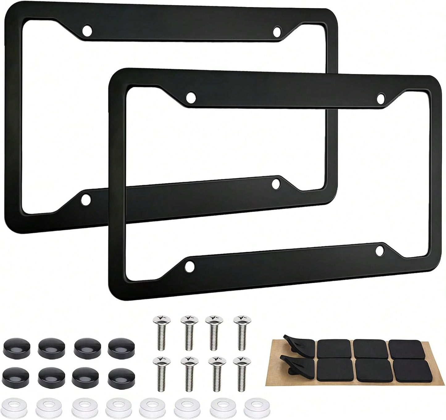 MTABCTY 2 Pack Black License Plate Frames- Heavy Duty Stainless Steel Car License Plate Frame With 4 Holes, Rattle Proof Rustproof With Mounting Screws &Amp; Caps For Front Rear Cars